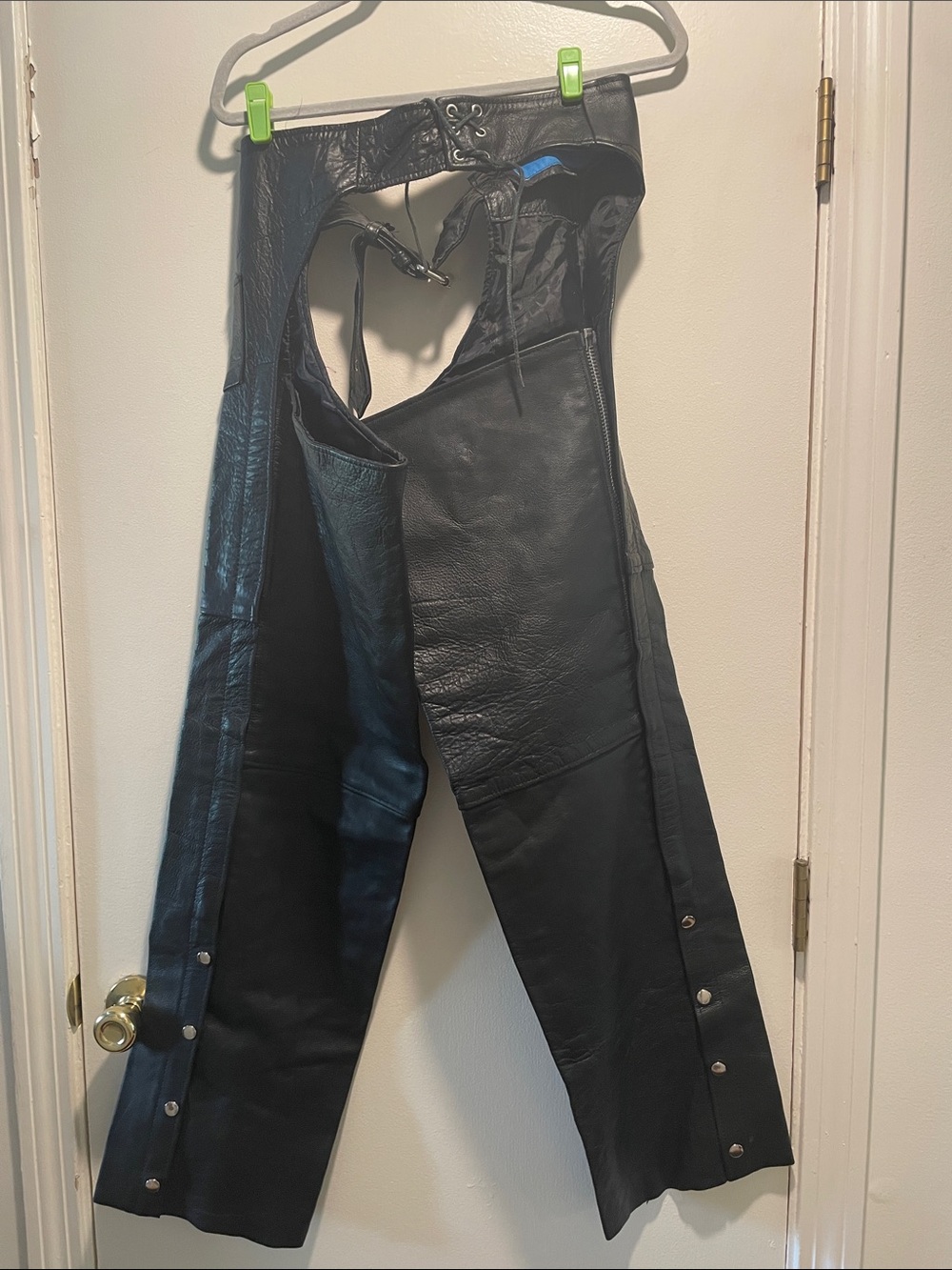 Xelement Black Leather Motorcycle Riding Adjustable Size Chaps